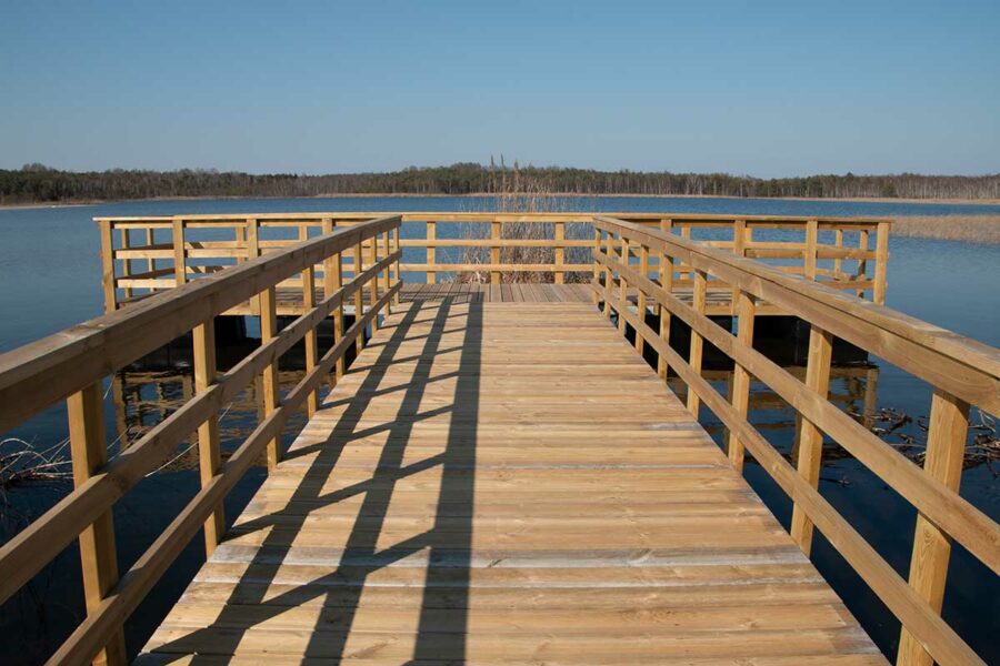 Pomost z widokiem na jezioro w Poleskim Parku Narodowym