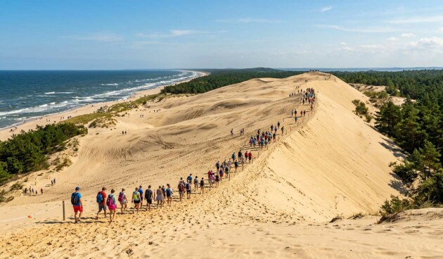 Turyści na wydmach w Słowińskim Parku Narodowym